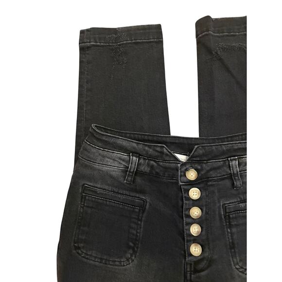 Anthro Pilcro & The Letterpress Black Exposed Button Front Pocket Ankle Jeans 26 - Picture 7 of 7